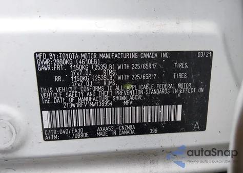 2021 Toyota Rav4 Xle from USA, damaged, VIN 2T3W1RFV1MW138954
